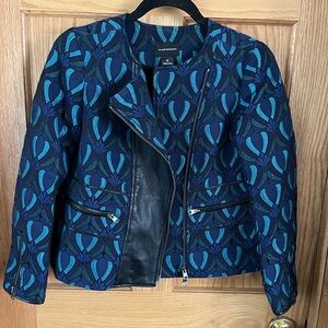 Club Monaco Black and Blue Patterned Leather Jacket
